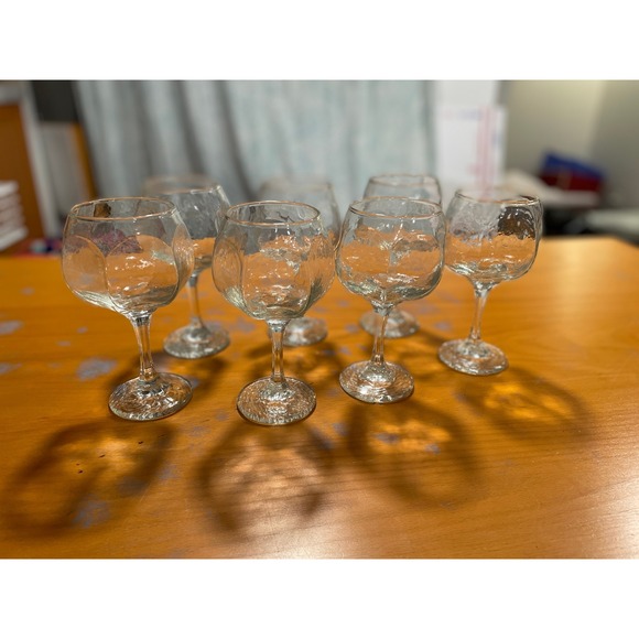 Libbey Chivalry Hock Wine Glass Goblet Clear Glass Textured Stem Barware 7 pcs - Picture 1 of 5